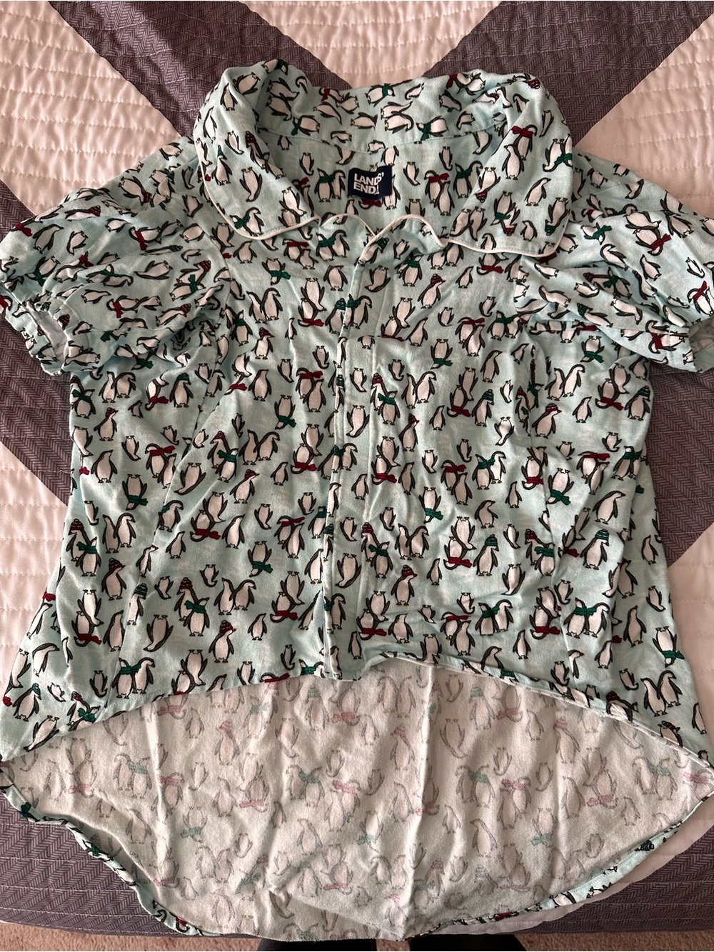 Dog Pajama-Lands' End Mint Green Penguin-Print Short Sleeve